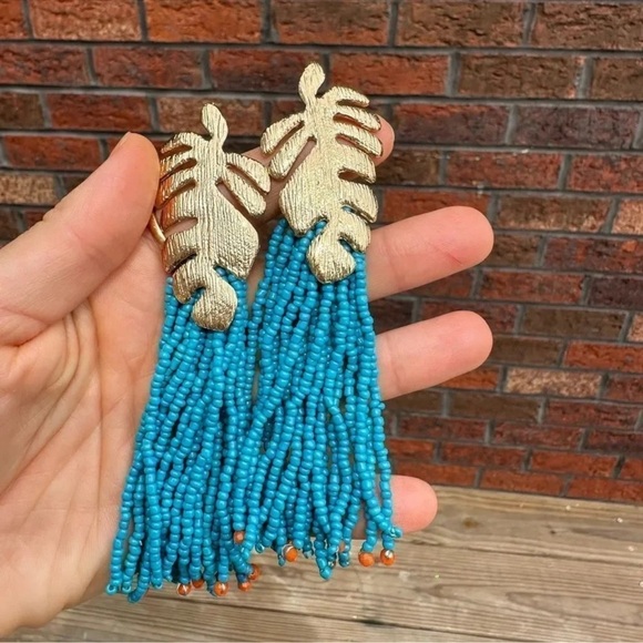 ZARA BLUE TROPICAL LEAF EARRINGS - Picture 4 of 4